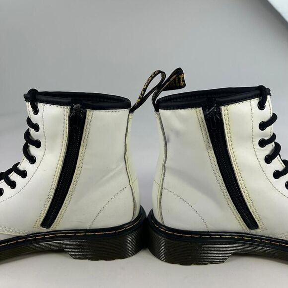 Dr. Martens Combat Boots Youth US 3 Kids Lace Up Side Zip White Leather 1460J - Picture 8 of 10